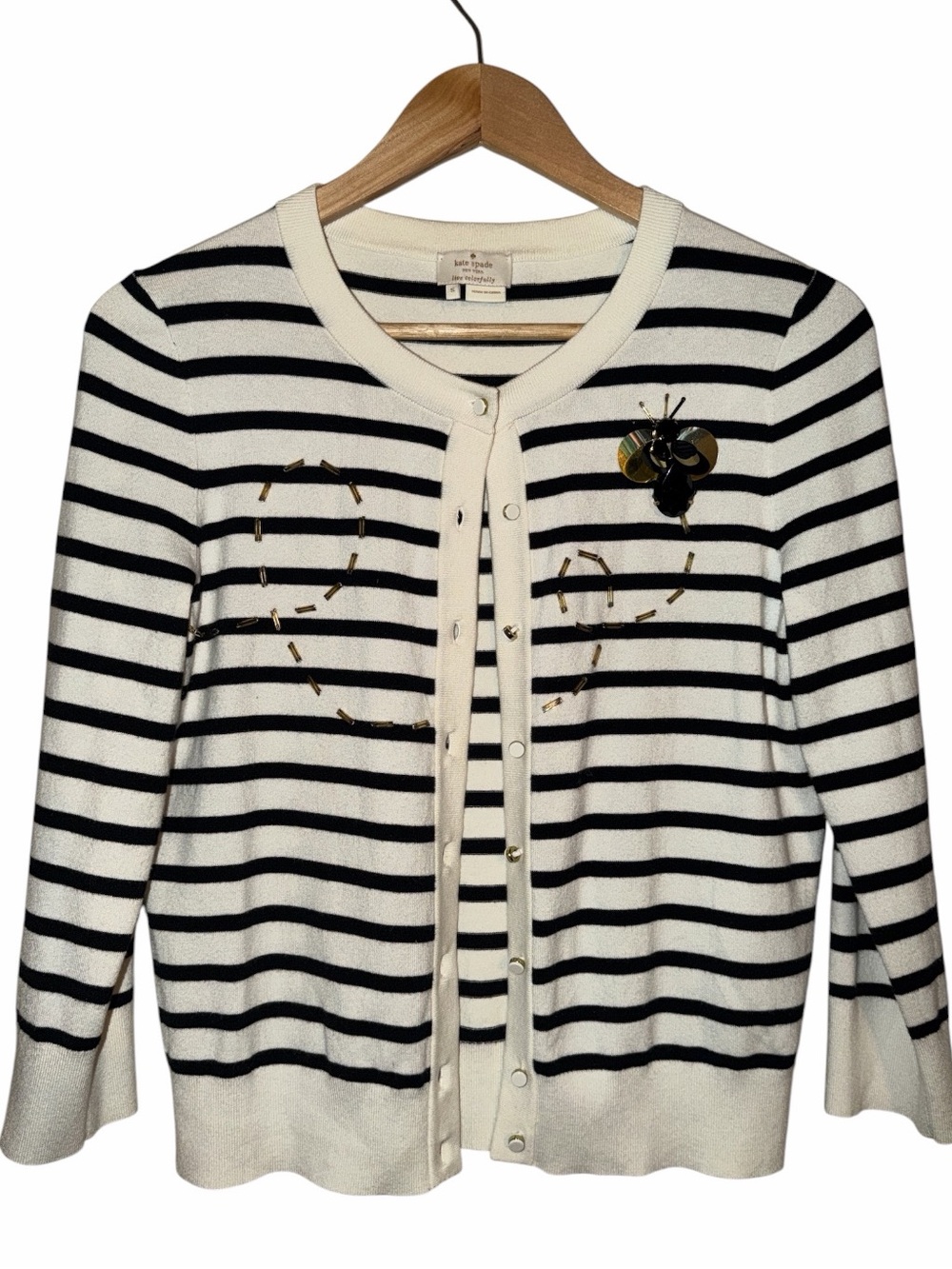 Kate Spade Silk Blend Cardigan Women’s Small Preppy Tumblr Girl Stripes Bee